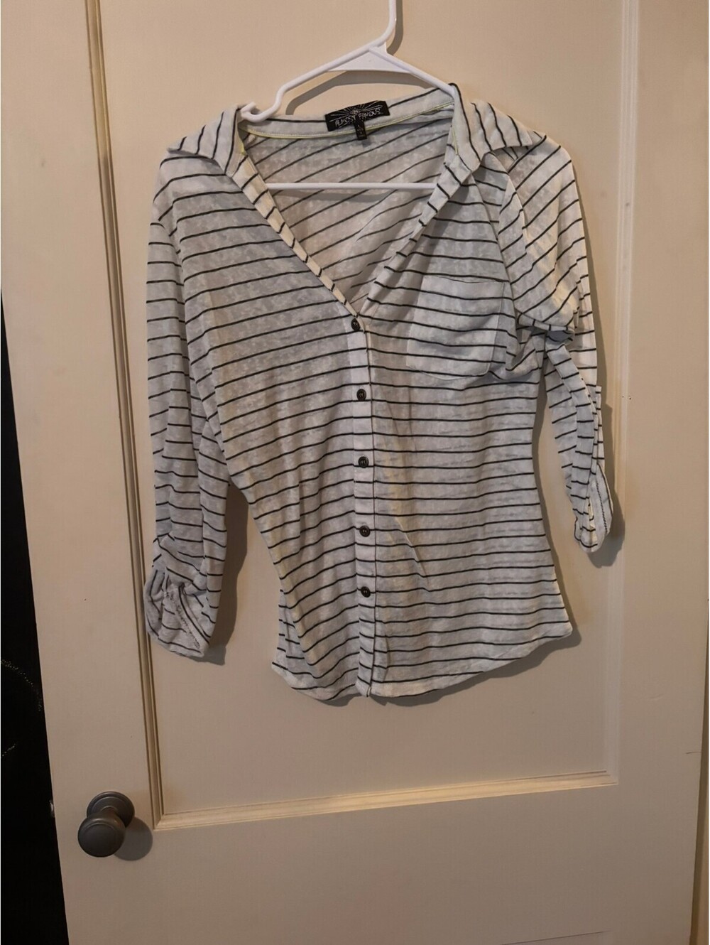 Almost Famous Striped Button-Up Shirt Size Large